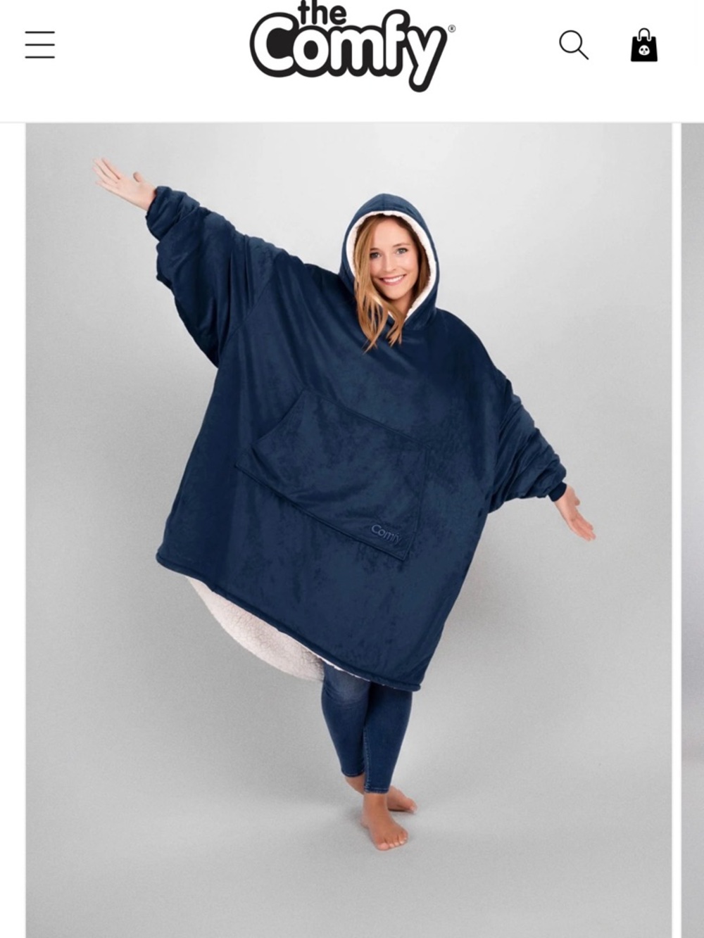The Comfy Sherpa-Lined Hoodie Robe - Navy one Size unisex Like New!